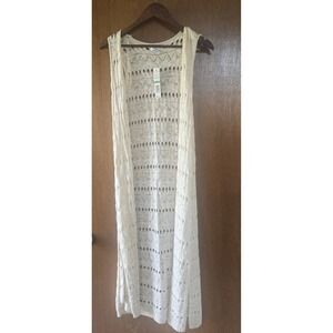 Joseph A Oatmeal Heather Pointelle Knit Longline Duster Vest Sleeveless Large